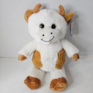 Nanco Cow Plush White Gold Sparkle Eyes Stuffed Farm Animal Toy